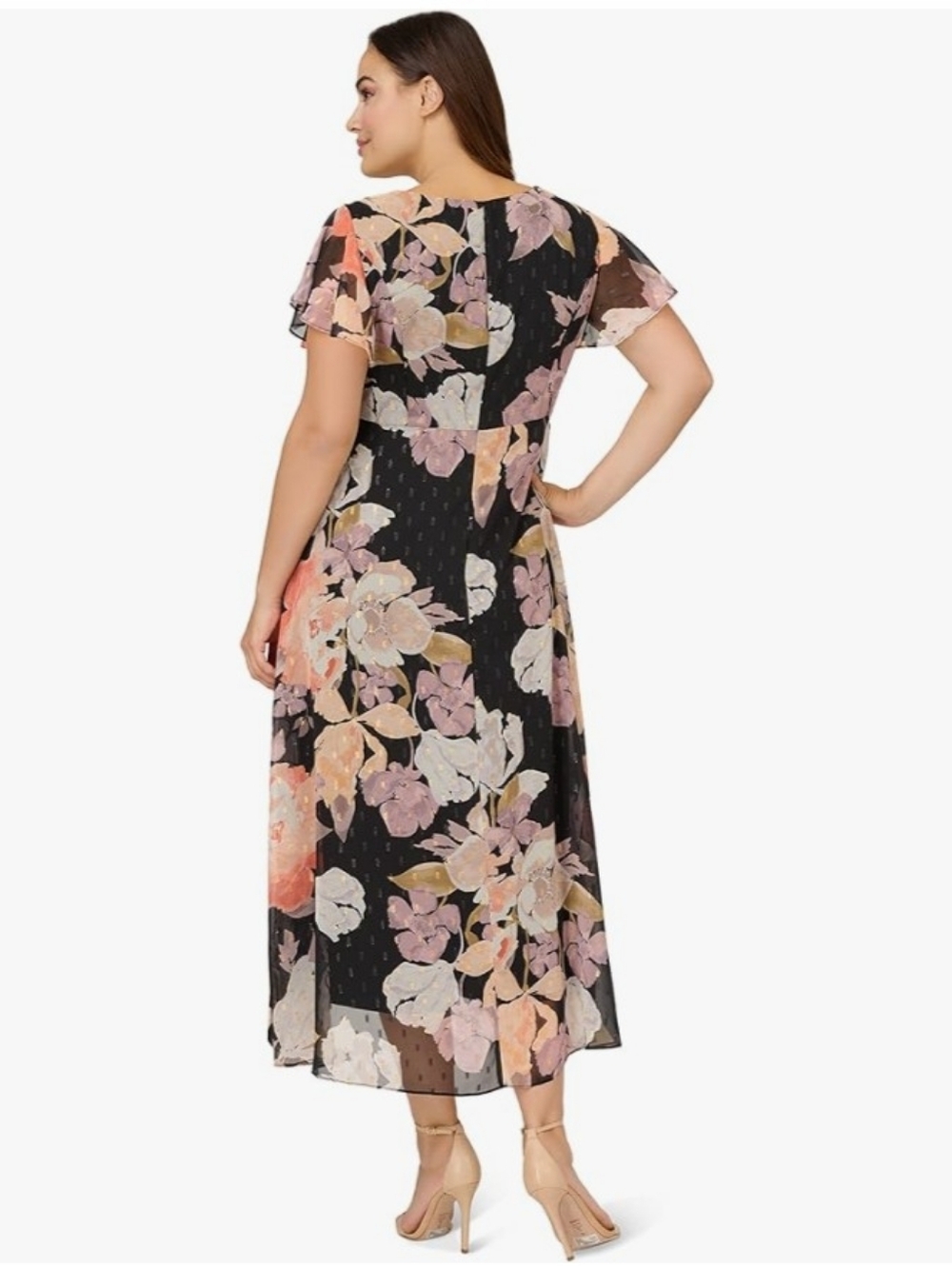 Adrianna Papell Women's Black Jumpsuit Floral Overlay  Gold Accents  New 26 W - Picture 4 of 6